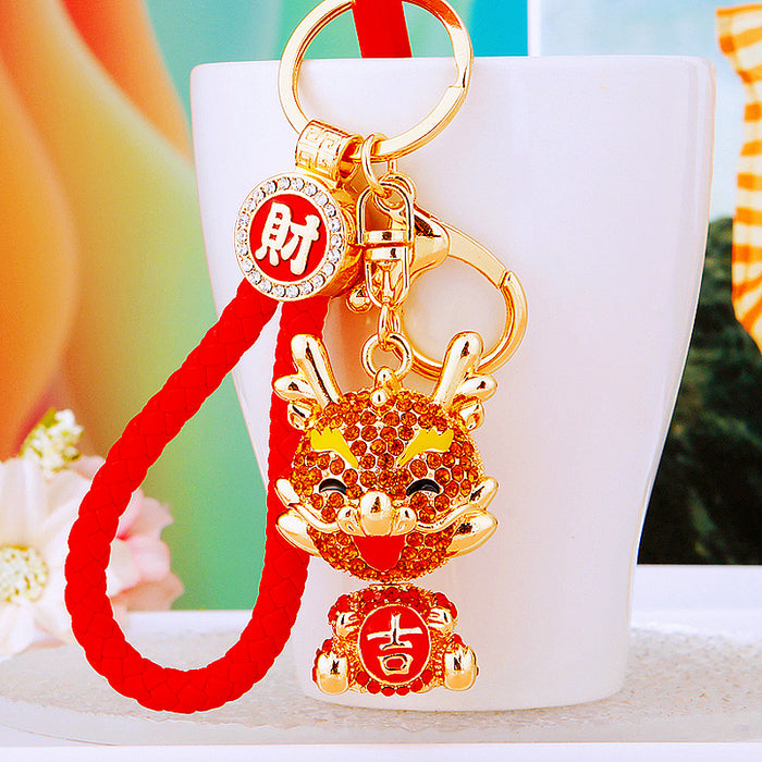Jeweled Chinese Dragon Keychains with Cord Sets and Loose Heart Loops
