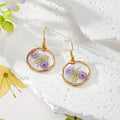 Gold Tone Irregular Round Pressed Flower Drop Earrings in Six Designs view 7