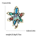 Leaf Flower Rhinestone Brooch Textured Metal Green Rose Gold view 6