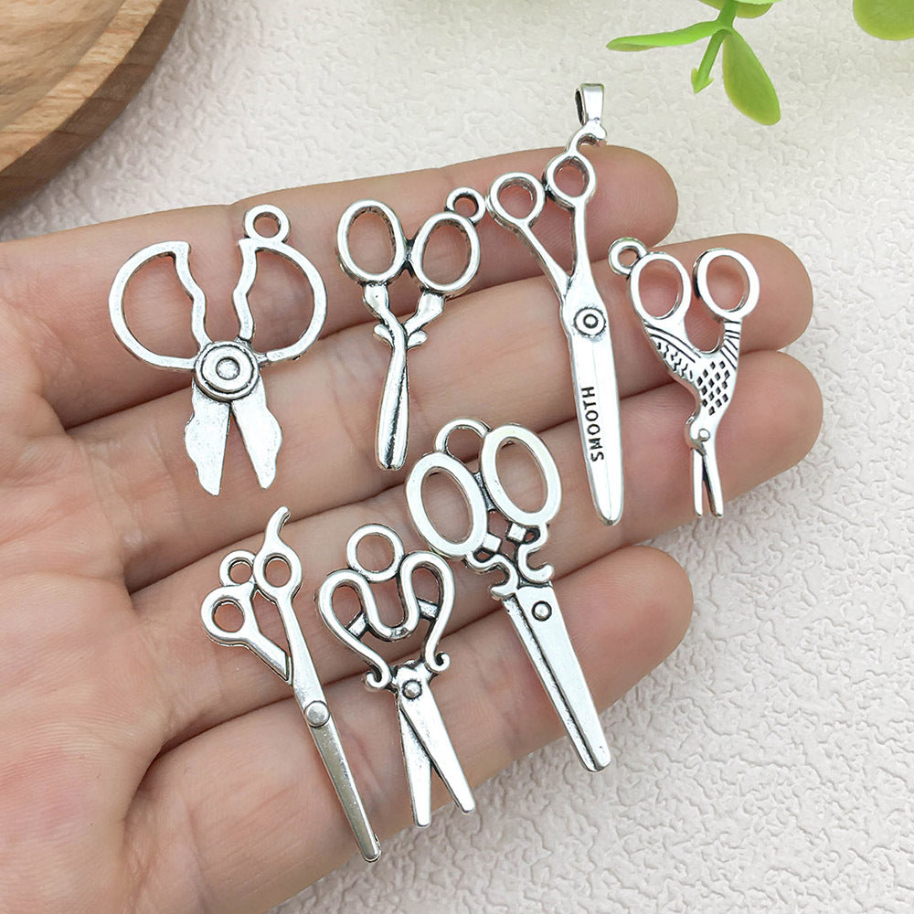 Antique Silver Zinc Alloy Scissors Charm Pendant for DIY Keychain Necklace Earrings