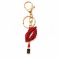 Red Rhinestone Lips Lipstick Keychain Gold Metal Bag Charm view 5