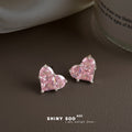 Pink Heart Crystal Stud Earrings Silver-Tone Prong Setting view 4
