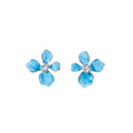 Four Blue Petal Shape Clear Center Flower Stud Earrings view 5