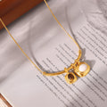 Gold Arc Bar Tiger Eye White Pine Dual Pendant Necklace view 4