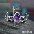 Silver Purple Pear CZ Halo Two Piece Ring Set Sizes 6-10 view 4