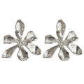 Silver Textured Iris Flower Metal Stud Earrings Pair Style view 5
