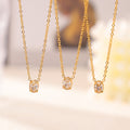 Gold Oval Solitaire Zircon Pendant Necklace On Cable Chain view 2