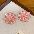 Pink and White Enamel Daisy Statement Stud Earrings view 6