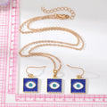 Gold Tone Blue Enamel Evil Eye Necklace and Hook Earring Options view 4
