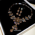 Silver Flower Crystal Necklace Drop Earrings Two Sets view 3