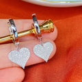 Silver Tone Pave CZ Heart Drop Huggie Hoop Earrings view 2