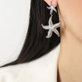 Dual Starfish Drop Earrings Textured Gold Or Steel Tone Metal view 6