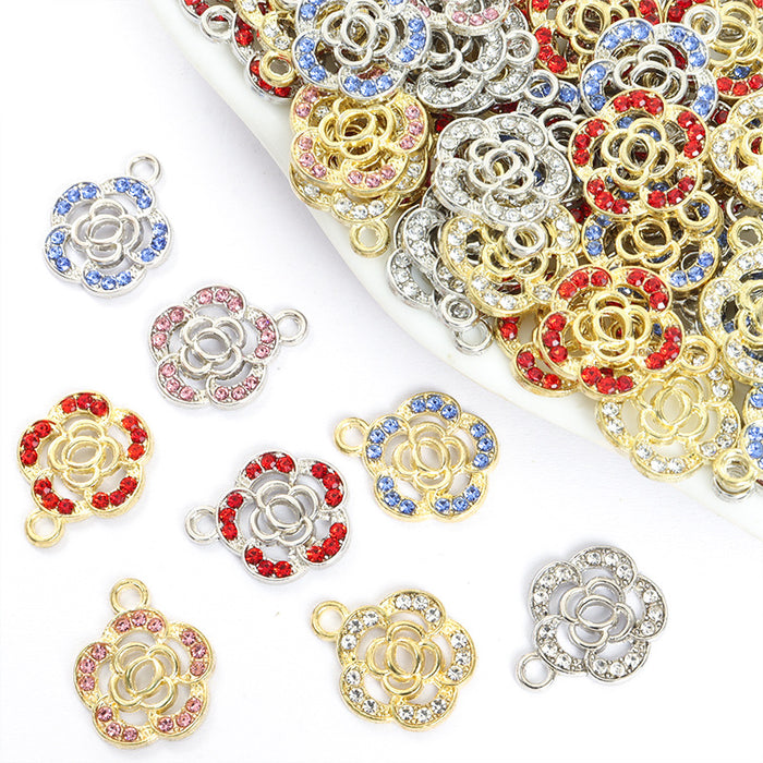 Crystal Camellia Flower Charms in Four Colors and Two Metal Tones