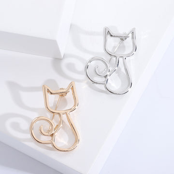 Minimal Outline Cat Brooch in 2 Color Styles Metal Pin