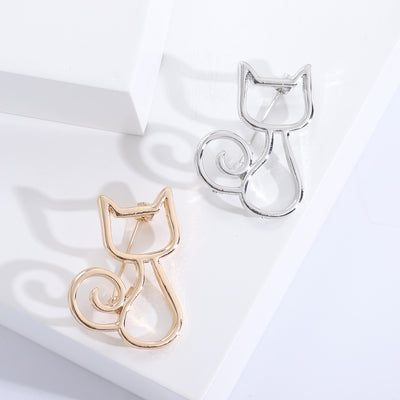 Minimal Outline Cat Brooch shown against a white display background
