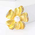 Textured Flower Brooch Pearl Center Rhinestone Accents view 2