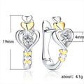 Two Tone Heart Huggie Earrings Silver Gold Clear Stone view 5
