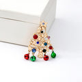 Gold Christmas Tree Brooch Multicolor Crystal Dangle Bells view 1