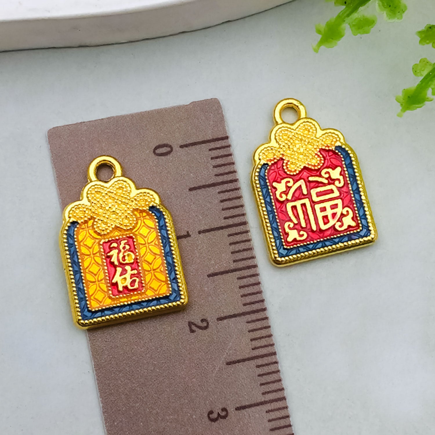Gold Tone Enamel Zinc Alloy Lucky Blessing Charm Pendant for DIY Bracelet Necklace Jewelry