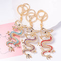 Rhinestone Chinese Dragon Metal Keychain Gold Tone Clip view 1