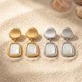 White Shell Geometric Drop Earrings in Gold and Silver Tone view 3