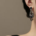 Blue Stone Antique Silver Tone Chandelier Stud Earrings view 4