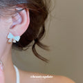 Light Blue Bow Crystal Tassel Stud Earrings Statement Jewelry view 4
