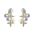 Gold Tone White Pearl Starburst Cluster Stud Earrings For Women view 5