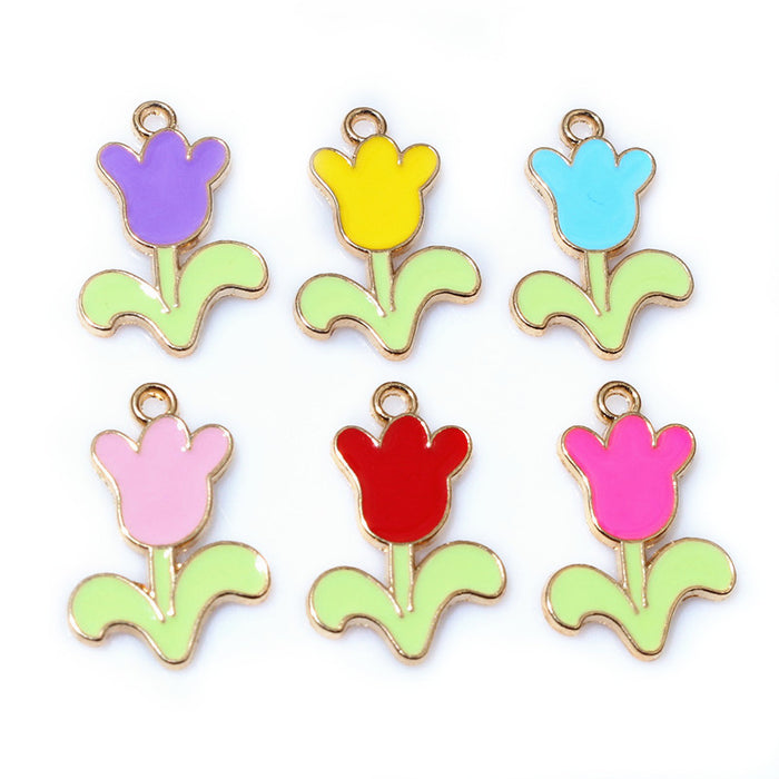 Enamel Flower Pair Charms in Seven Color Styles for Jewelry