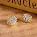 Oval Crystal Look Gold Tone Statement Stud Earrings view 3