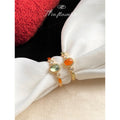 Gold Tone Pale Green Round Stone And Orange Accent Open Ring view 2