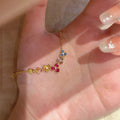 Gold Multicolor Crystal Clover Charm Chain Bracelet view 3