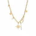 Eight Point Star Paperclip Necklace Pearls Gold Steel view 5