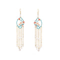 Floral Oval Pearl Look Chain Tassel Long Hook Earrings view 5