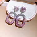 Crystal Open Rectangle Drop Earrings in Pink and Blue view 6