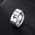 Steel Tone Black Cross Band Ring Minimalist Sizes 6-13 view 3
