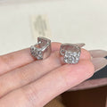 Square Silver Tone Clear Stone Huggie Hoop Earrings view 6