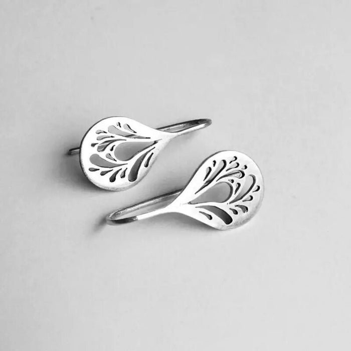 Gold and Silver Hollow Leaf Teardrop Drop Hook Earrings