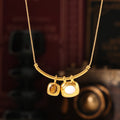 Gold Arc Bar Tiger Eye White Pine Dual Pendant Necklace view 2