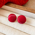 Red Fabric Covered Round Stud Earrings with Soft Sheen view 7