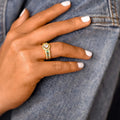 Gold Tone Turquoise Enamel Halo Ring Polished Statement Fashion Jewelry view 3