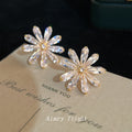 Gold Large Clear Marquise Daisy Stud Earrings Pair view 4