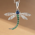 Blue And Green Stone Dragonfly Pendant Necklace In Silver Tone view 2