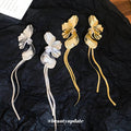 Layered Petal Long Chain Tassel Earrings in Two Tones view 4