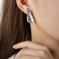 Sculpted Teardrop Stud Earrings Smooth Gold Or Steel Metal view 7