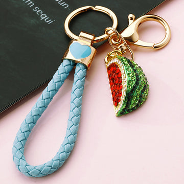 Jeweled Watermelon and Apple Keychains in Five Pictured Options