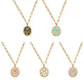 Gold Paperclip Chain Tulip Enamel Oval Pendant Necklace view 5