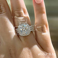 Silver Tone Cushion Double Halo Three Piece Stack Ring Set view 4