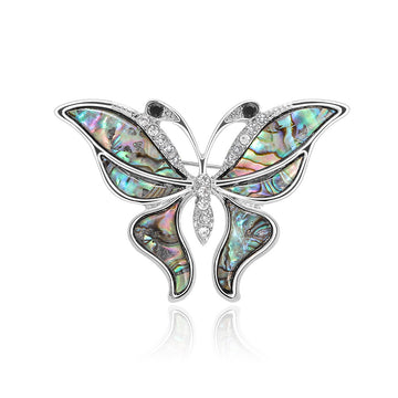 Iridescent Shell Butterfly Brooch With Silver Crystal Frame