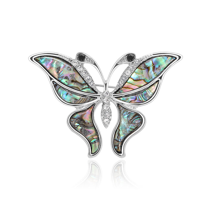 Iridescent Shell Butterfly Brooch With Silver Crystal Frame